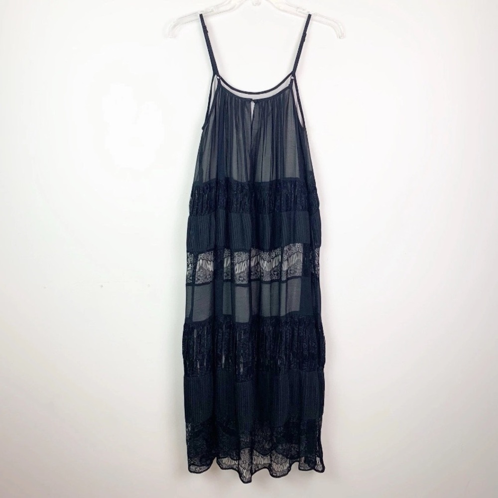 Alice + Olivia Dejas‎ Chiffon Lace Midi Slip Dress in Black Size S - Picture 9 of 16